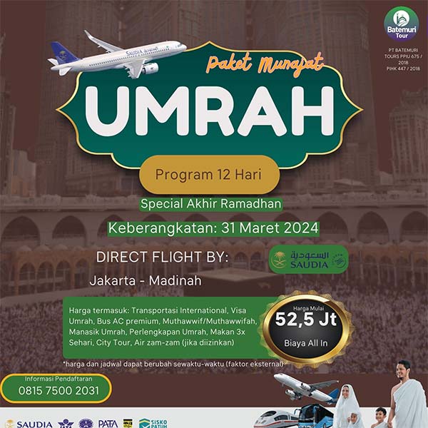 Umrah Lailatul Qadar, Akhir Ramadhan 1445 H ,Khazzanah Tour, Paket 12 hari, Keberangkatan 31 Maret 2024